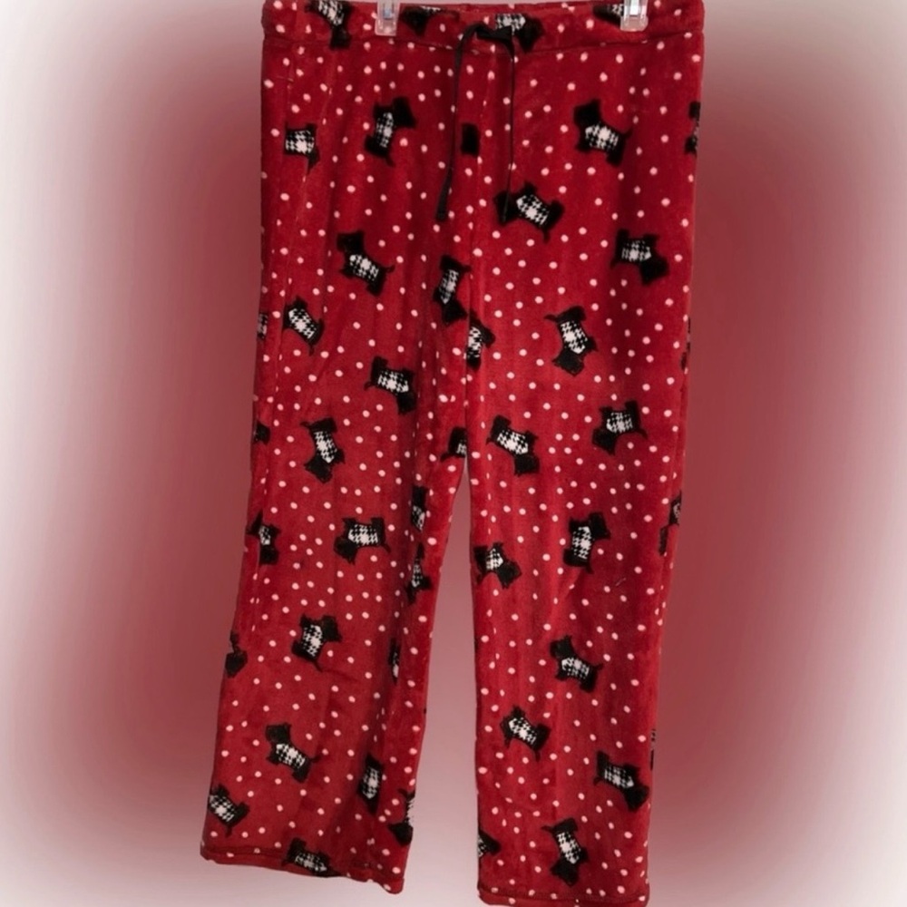 💥Scottie Dog Pajama Bottoms Women Lounge Pants  Terrier Fleece PJ Red Size L